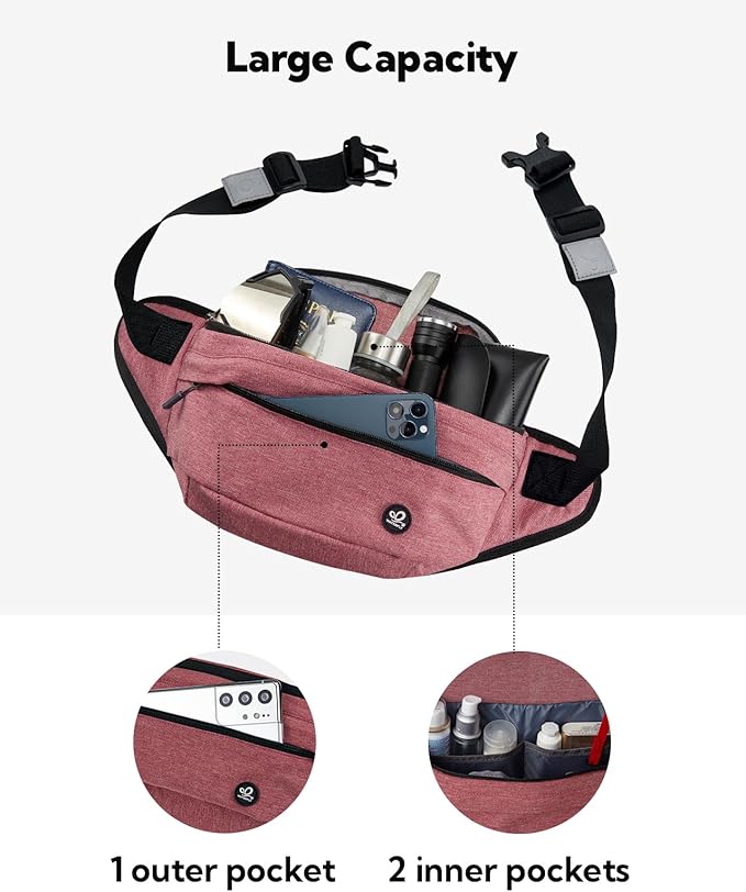 WATERFLY Fanny Pack for Men Women Water Resistant Large Hiking Waist Bag Pack Carrying All Phones for Running Walking Traveling