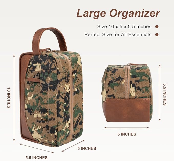 Travel Toiletry Bag for Men, Hanging Toiletry Organizer, Water Resistant Shaving Kit with Large Capacity for Travel Accessories (Camo-Green)