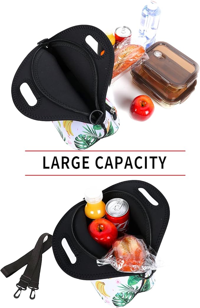 Violet Mist Neoprene Lunch Bag Reusable Insulated Cartoon Flamingo Snack Bags Animal Work Picnic Travel Tote Food Handbags, Unisex, 12.6"L x 11.8"H x 6.13"W