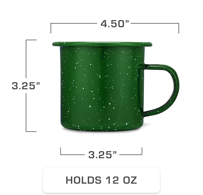 COLETTI Classic Camping Coffee Pot & Mug Set - Percolator Coffee Pot, Enamel Mug Complete Nostalgic Bundle German Imported Enamel Powder [12 oz, Set of 4] (Green)