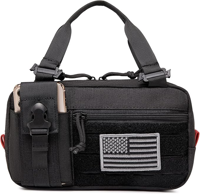 Molle Admin Pouch with Laser Cutting Loop,Car EDC EMT Molle Pouches, Large Capacity Tactical Pouch, EDC Pouch Organizer Include US Flag
