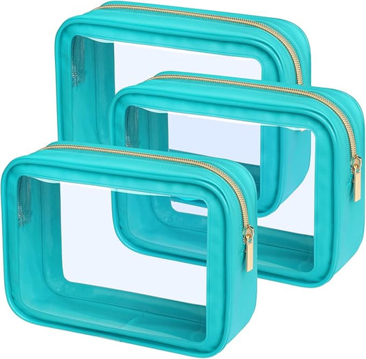 PACKISM TSA Approved Toiletry Bag - 3 Pack Upgrade Color-Edged Clear Makeup Bag, Clear Toiletry Bag For Traveling Fits Various Storage Needs, Turquoise