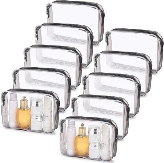 Tbestmax 10 Pack Clear Cosmetic Bags Makeup Bags Portable Waterproof TSA Approved Travel Toiletry Bags Organizer