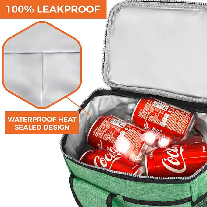 opux Insulated Lunch Bag for Men Women, Leakproof Heather Green Lunch Box for Work, Portable Soft Lunch Cooler Bag with Shoulder Strap, Adult Lunchbox Lunch Pail for Kid Boy Girl School, 18 Can/10L