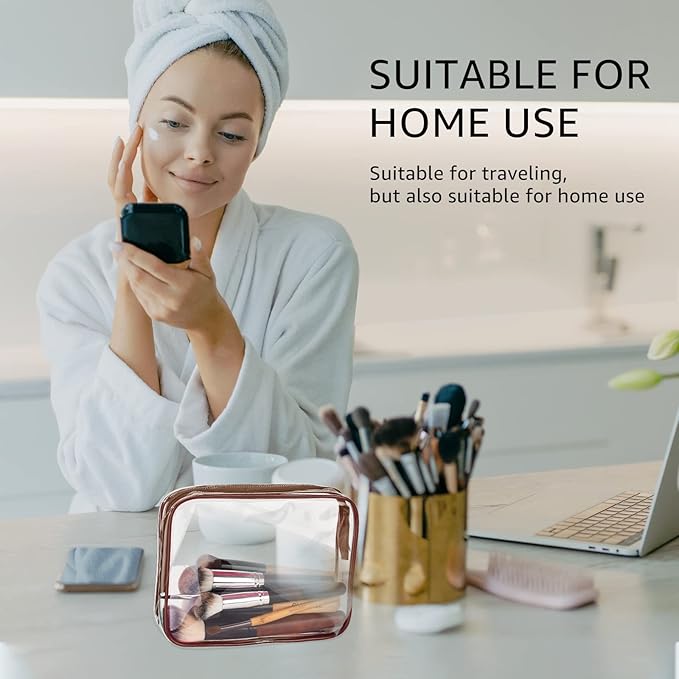 4Pcs Crystal Clear PVC Travel Toiletry Bag Kit for Women Men, Waterproof Vinyl Packing Organizer Storage Bags with Zipper Handle Straps, Cosmetic Pouch Carry on Airport Airline Compliant Bag Handbag