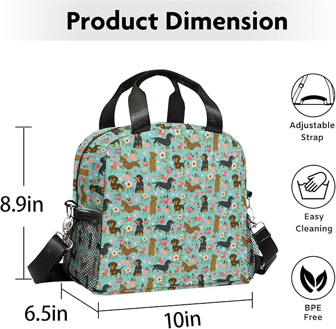 Cute Lunch Bag Kids,Dachshund Gift Insulated Lunch Box for Kids Small Dog Lunch Totebag Reusable Leakproof Lunch Bag With Shoulder Strap for Girls Boys School Work Picnic