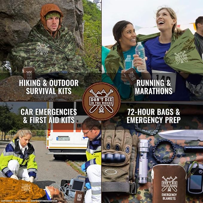 World’s Toughest Emergency Blankets [4-Pack] Extra-Thick Thermal Mylar Foil Space Blanket | Waterproof Ultralight Outdoor Survival Gear For Hiking, Camping, Running, Emergency, First Aid Kits [Green]
