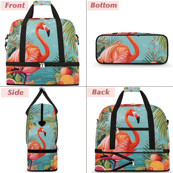 cfpolar Woman Travel Duffel Bag Tropical Flamingo Foldable Tote Carry On Luggage Sports Gym Bag With Shoe Compartment Overnight Weekend Yoga Workout Bag Training Handbag