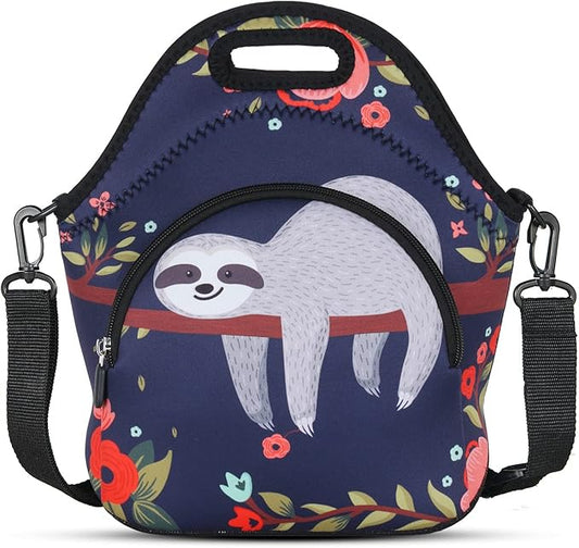 Violet Mist Neoprene Insutated Lunch Bag with Pocket Shoulder for Women Cute Animal Cartoon Lunch Box Resuable Waterproof LunchBag Tote with Zipper Food Container Gift for Men Adult Work Picnic Travel