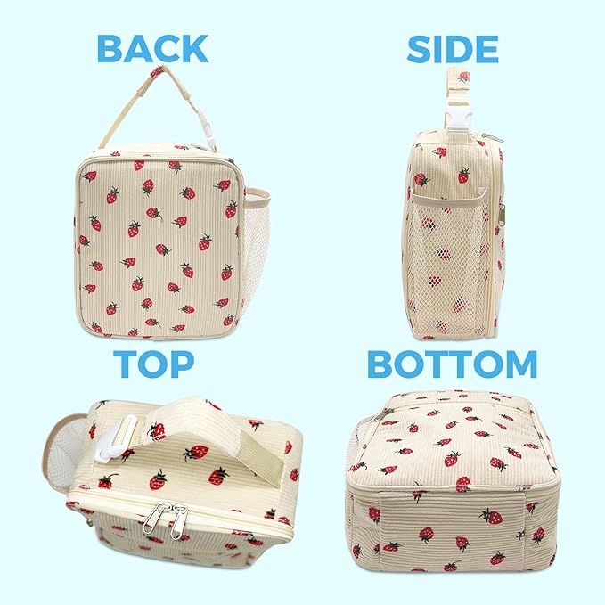 RLGPBON Cute Insulated Lunch Bags for Women and Teen Girls, Corduroy Lunch Tote Bags Reusable Lunch Box, Large Capacity Cooler Tote Bag for Work Picnic or Travel