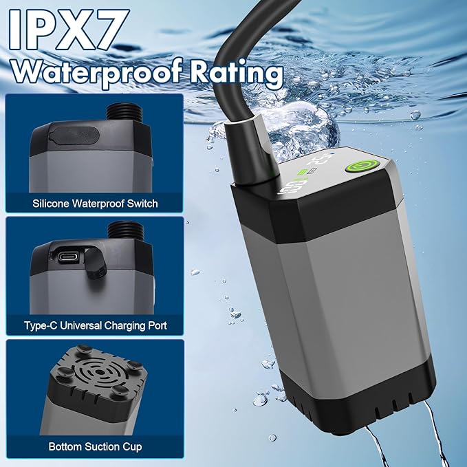 Portable Shower for Camping 6000mAh Rechargeable Shower Pump with Intelligent LED Display & 20L Foldable Bucket 4 Spray Modes Outdoor Shower Head IPX7 Waterproof for Hiking, Travel, Car, Pet, Beach