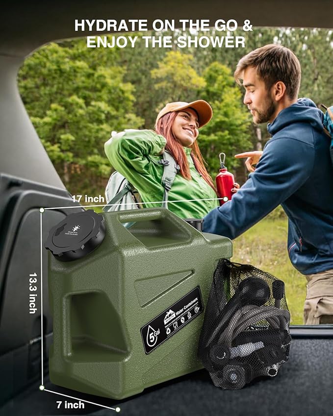 Portable Camping Shower with Water Jug, Electric Rechargeable Camping Shower, 5-Gallon Food Grade Water Containers, Outdoor Camp Pump Water Storage Kit for Hiking Beach, Travel, Pet Bath