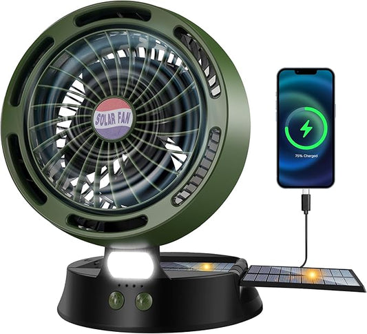 10400mAh Solar Camping Fan with LED Lantern, Rechargeable Portable Fan with 5W Solar Panel, Battery Operated Personal Fan for Outside Picnic, Fishing, Outdoor Tent Fan for Camping Essentials