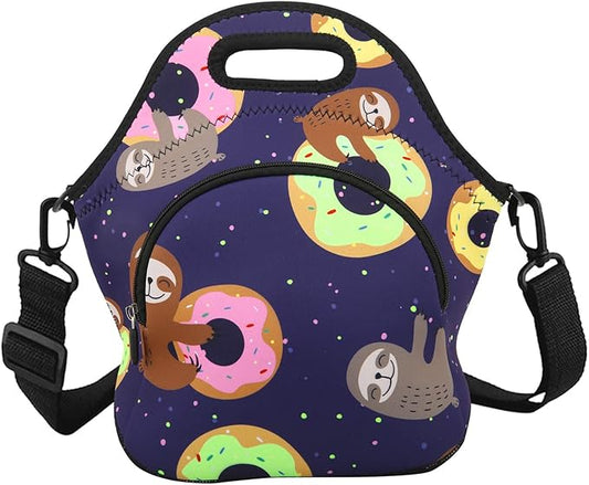 Violet Mist Neoprene Lunch Bag Reusable Insulated Box with Adjustable Shoulder Strap for Men and Women