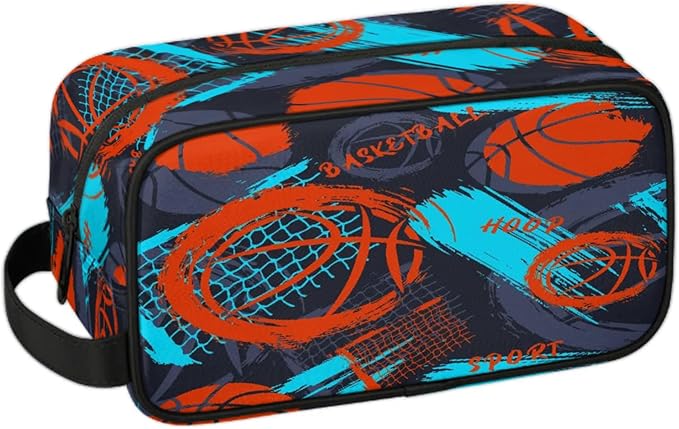 Basketball Boys Toiletry Bag for Kids Dopp Kit Waterproof Hanging Wash Bag Cosmetic Bag Medicine Bag for Travel Sports Shower Essential