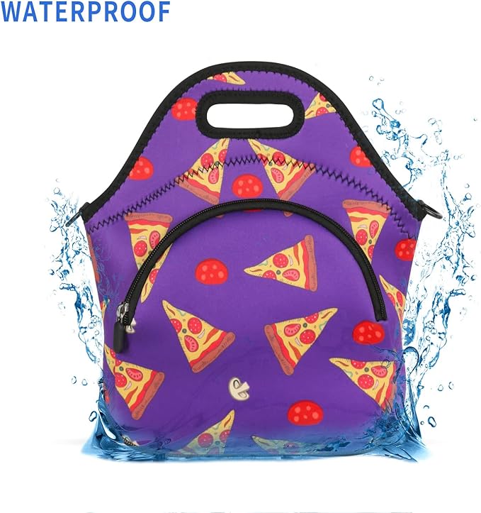 Violet Mist Neoprene Lunch Bag Reusable Insulated Lunch Box with Adjustable Shoulder Strap&Pocket for Women,Men,Adults