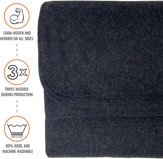 Arcturus Military Wool Blanket - Warm, Thick, Washable - Great for Outdoors, Camping, Stadium Blanket, Picnics, Travel - Car & Bushcraft Survival Kits, Large 64in x 88in 4.5 lb