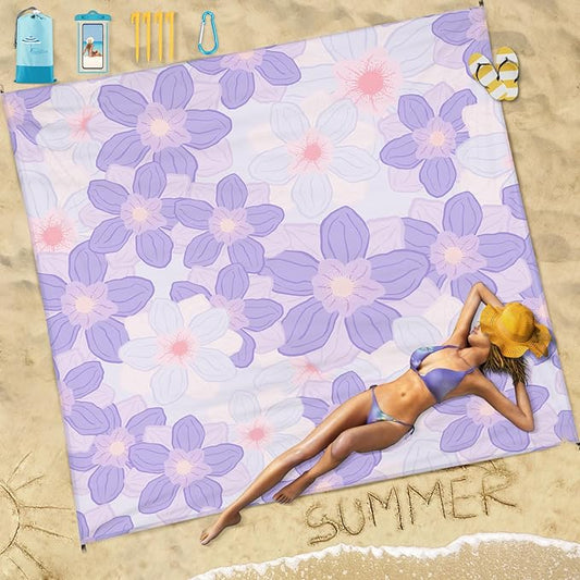 Beach Blanket Sandproof Waterproof 78''×81''1-5 Adults Oversized,Compact Lightweight Durable Beach Mat for Travel Camping Hiking Picnic Blanket