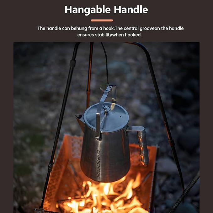 Campingmoon Camping Kettle Camp Tea Kettle Campfire Kettle for Open Fire Stainless Steel outdoor Camping Coffee Tea Pot for Boiling Water 1.5L