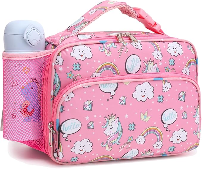 FlowFly Kids Lunch box Insulated Soft Bag Mini Cooler Back to School Thermal Meal Tote Kit for Girls, Boys, Rainbow