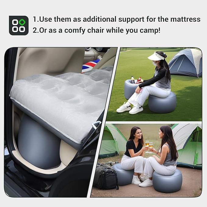 SUV Air Mattress， Thickened Flocked Camping Bed for Car Trunk & Back Seat ， Includes Electric Pump & 2 Foot Pedals ， Portable Inflatable car Mattress (Gray)