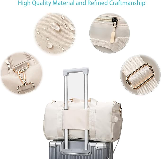 Women Gym Bag with Separation for Wet and Dry, Shoe Storage, Waterproof Travel Duffle Bag for Gym, Swimming, Yoga, Sports (Beige)