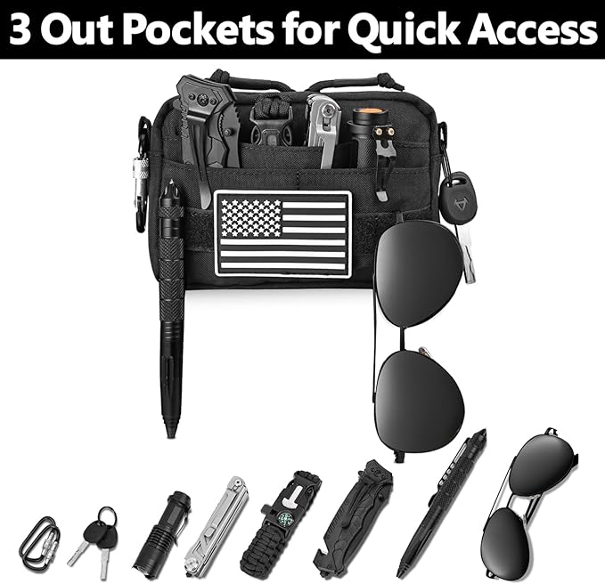 MOZETO Belt Pouches for Men, Water Resistant Small Belt Bag with USA Flag Patch, Pocket Organizer Storage EDC Gear for Work, Travel, Hiking