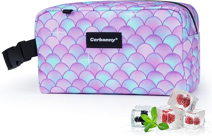Cerbonny Freezable Cooler Bag for Work/School/Travel - Kids/Adult Size, Fit Snacks & Yogurt - Purple Fish Design