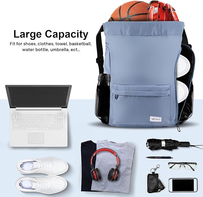 Drawstring Backpack with Mesh Pockets String Gym Bag Sackpack Sandproof Water Resistant Beach Backpack for Men Women