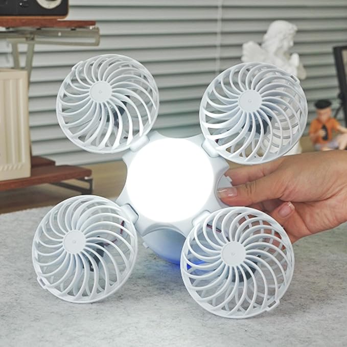Solar Foldable 4 Fan Light with Hook, USB/Solar Charging for Outdoor Cooling & Lighting, camping ceiling fan,lámparas recargables para cuba, battery operated ceiling fan tent essentials