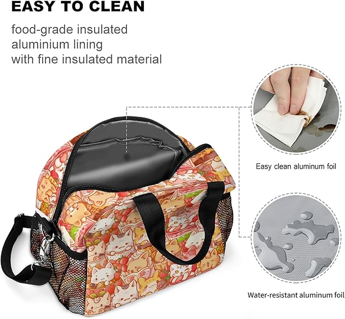 Lunch box Kids,Insulated Cat Lunch Bag Cute Small Pink Lunch Totebag Reusable Leakproof Corgi Lunch Bag With Shoulder Strap for Girls Boys Women School Work Picnic (red cat)