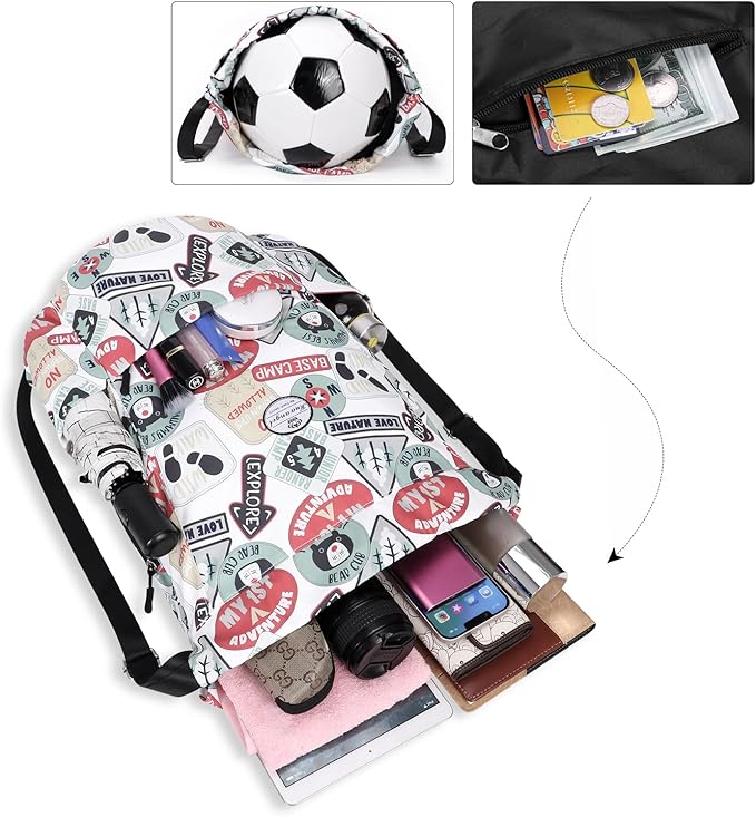 HUA ANGEL Floral Print Drawstring Bag - Lightweight Waterproof Cinch Sackpack with Side Pocket for Men & Women Travel Gym Bag