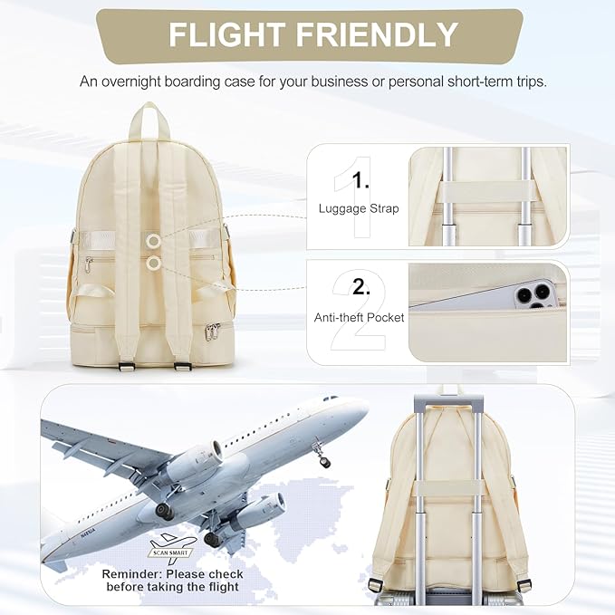 coofay Small Gym Backpack For Women Men Dance Sports Backpack With Shoe Compartment Waterproof Travel Backpack Small Gym Bag Beige