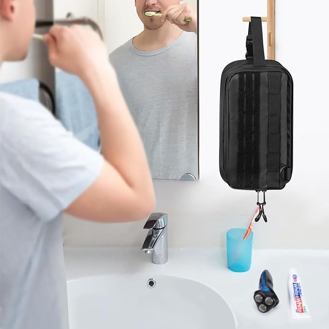 Toiletry Travel Bag for Men Tactical Hygiene Bag, Shaving Kit Toiletries Organizer Dopp Kit with Large Capacity, Black (Empty Bag Only)