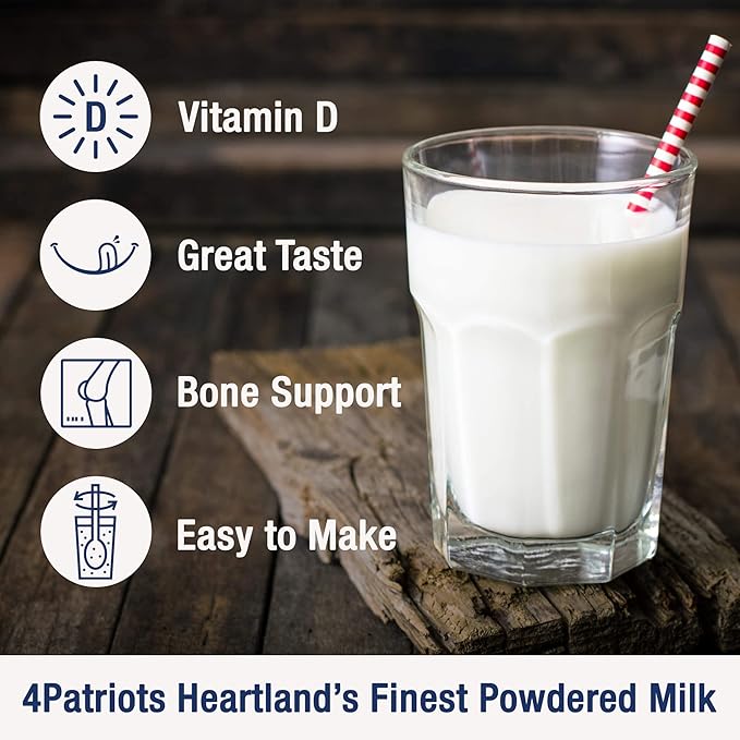 4Patriots Heartland's Finest Powdered Milk: Survival Milk With Long-Lasting Shelf Life, 8 Servings