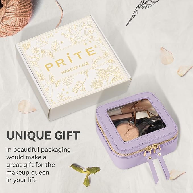 Prite Small Makeup Bag for Women Portable Clear Makeup Bag Cute Mini Waterproof Travel Cosmetic Bag with Gold Zipper for Car Essentials(Violet)