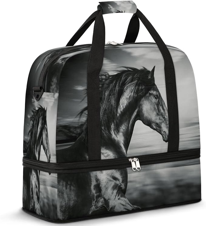 Horse Foldable Travel Duffel Bag, Expandable Sports Gym Bag with Shoes Compartment Weekender Overnight Totes Bags for Women Men
