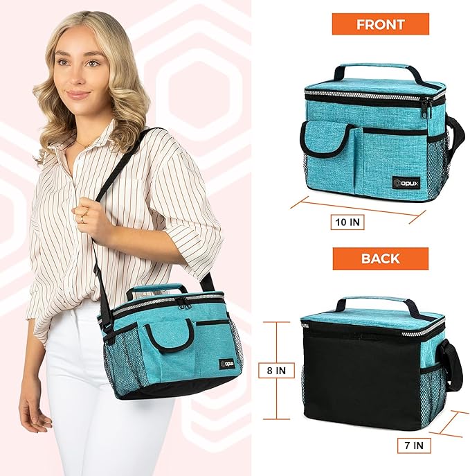 opux Insulated Lunch Bag for Men Women, Leakproof Sea Blue Lunch Box for Work, Portable Soft Lunch Cooler Bag with Shoulder Strap, Adult Lunchbox Lunch Pail for Kid Boy Girl School, 14 Can/8L