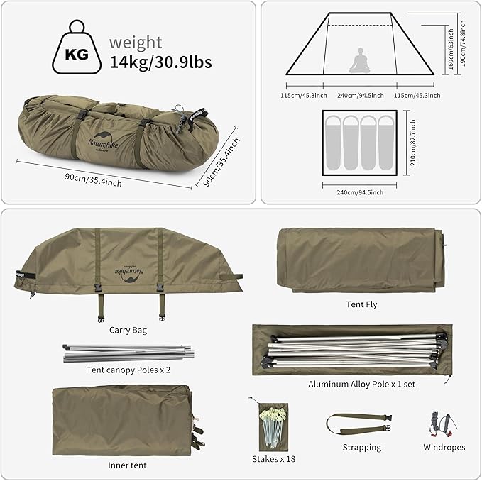 Naturehike Village Instant Tent, 4 Person 8 Person Camping Tent with Full Rainfly, Waterproof Large Cabin Tents for Car Camping