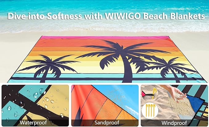 Beach Blanket Waterproof Sandproof Beach Mat 79" X 83" /10'x9'for 2-8 Adults Quick Drying Outdoor Picnic Mat Beach Accessories for Travel, Camping, Hiking