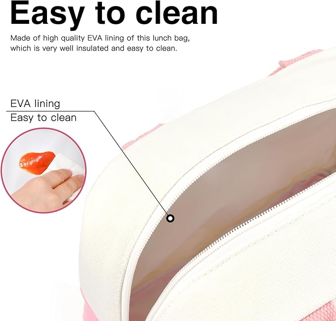 LOKASS Lunch Box for Women-Insulated Adults Lunch Bag with Front Pocket-Small Cute Lunch Tote for Work-Reusable Cooler Bag for Office Picnic Beach or Travel (Pink