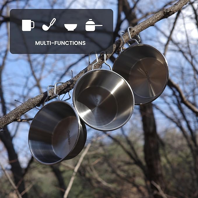 Camping Mess Kit - for Camping 3 Person boy Scout, Camping Essentials with Bowls Plates Cups Forks Spoons and Knives, Camping Cooking Set for Backpacking, Hiking, Picnic