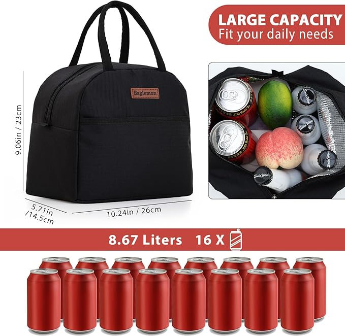 Insulated Lunch Bag for Women Men, Lunch Containers Reusable High Capacity Lunch Tote Bags for for Work Picnic(Black)
