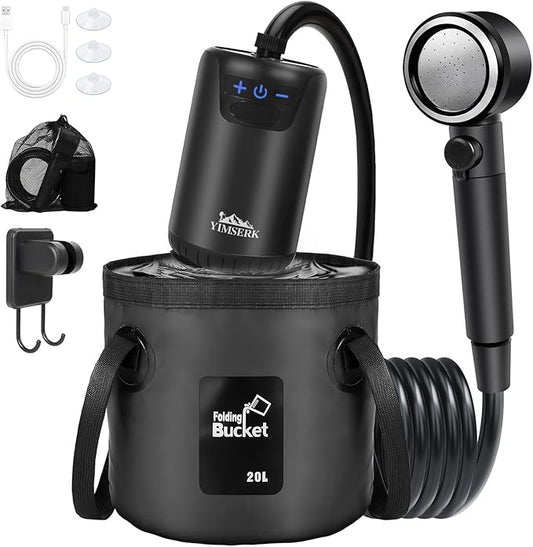 8000mAh Portable Camping Shower, 10-Speed Camp Shower Pump, LED Display, 4 Spray Modes, IPX8 Waterproof Outdoor Shower Kit for Hiking, Travel, Pet, Car Wash