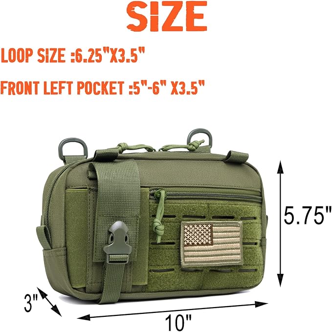 Molle Admin Pouch with Laser Cutting Loop,Car EDC EMT Molle Pouches, Large Capacity Tactical Pouch, EDC Pouch Organizer Include US Flag