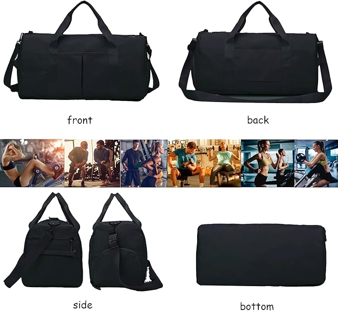 Gym Bag for Men Women with Separation for Wet and Dry, Shoe Storage, Waterproof Travel Duffle Bag for Gym, Swimming, Yoga, Sports (Black)