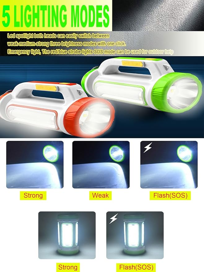 Solar LED Searchlight, Rechargeable Super Bright 10000LM Handheld LED Spotlight Lantern, Multifunctional LED Camping Lamp Flashlight, 5 Light Modes, Power Bank, IPX4 Waterproof, for Emergency