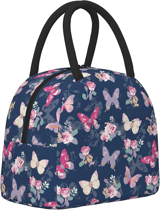 Lunch Bag Lunch Box for Women Men Boys Girls, Reusable Insulated Lunch Tote Bag, Leakproof Thermal Cooler Sack Food Handbags High Capacity for Work School Picnic Camping Gifts (Butterfly)