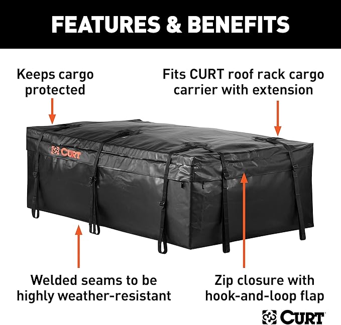 CURT 18221 Extended Roof Rack Cargo Bag Black