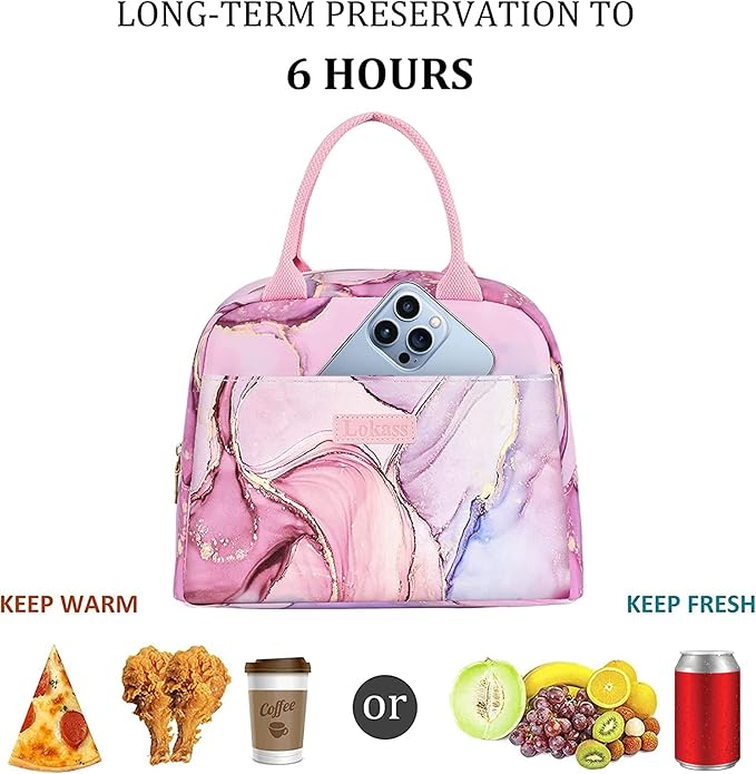LOKASS Lunch Bags for Women Insulated Lunch Box Cooler Bag Thermal Lunch Tote for Ladies Adults Office Work, Pink